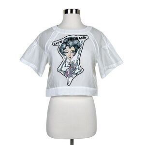 Color Mikibana White Blouse Mesh See Through Swing Designer Rare Size S